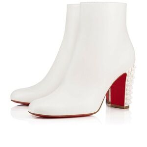 Christian Louboutin White Studded Leather Ankle Booties